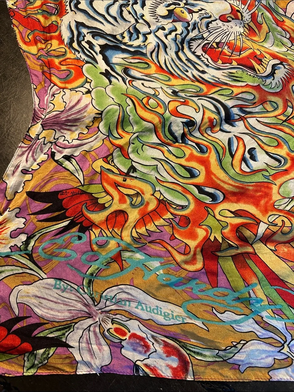 Vintage Ed Hardy  100% Silk Vibrant Multicolor Floral Silk Scarf 🧣